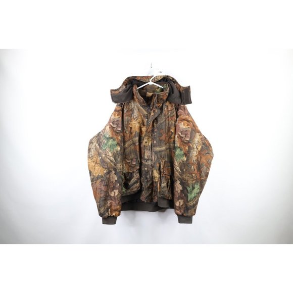Vintage Cabelas Mens 5XL Advantage Timber Camouflage Chamois Cloth Hooded Jacket
